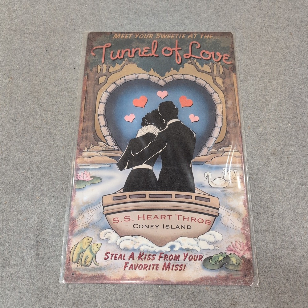 Coney Island Tunnel of Love Metal Tin Sign S.S. Heart Throb Vintage Style Art